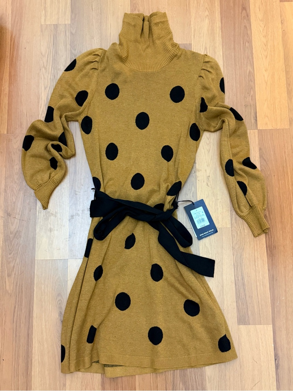 Target Mustard and Black Polka Dot Turtleneck Sweater Dress